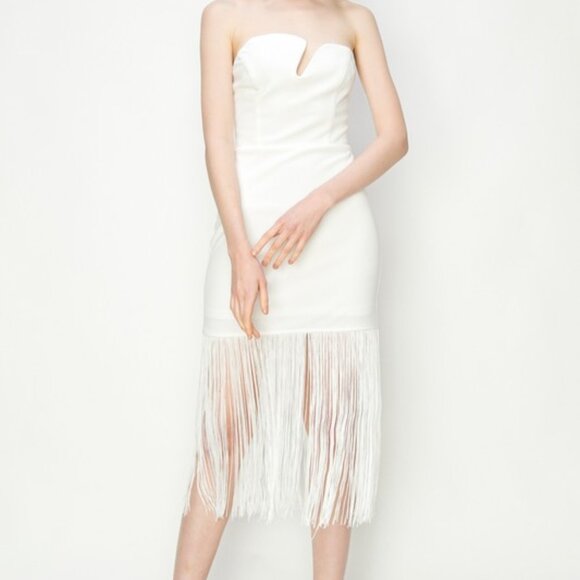 NWT White Strapless Fringe Bodycon Dress @The King Kouture Boutique - Picture 3 of 10